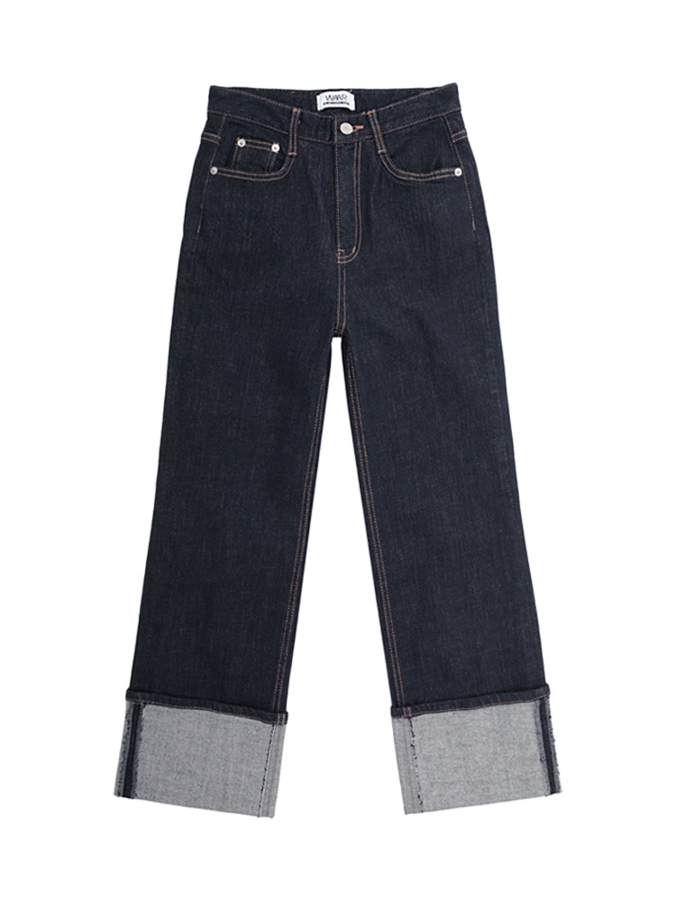 W76 ROLL-UP WIDE DENIM PANTS