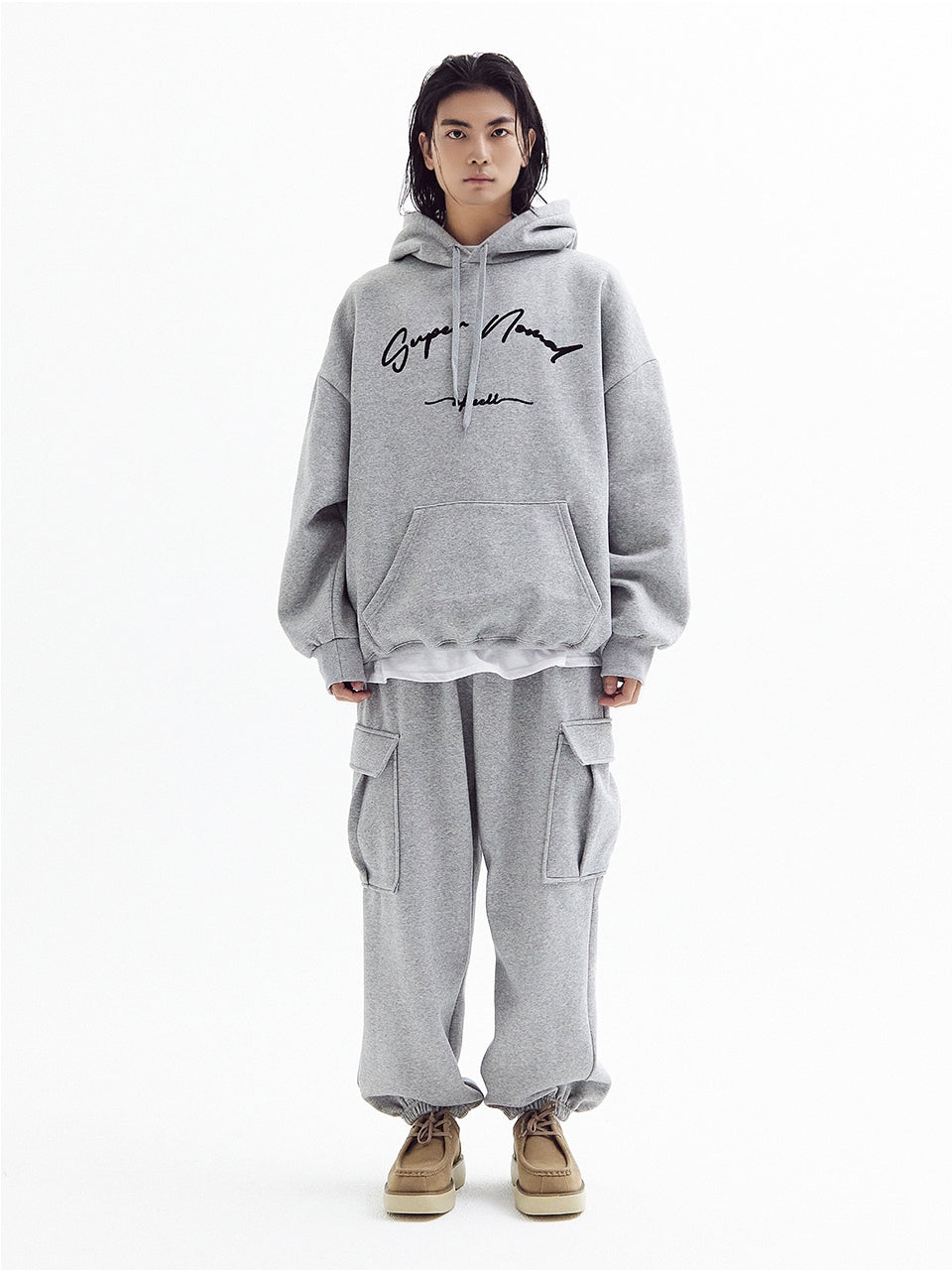 SuperNomal balloon over fleece hoody Melange Gray