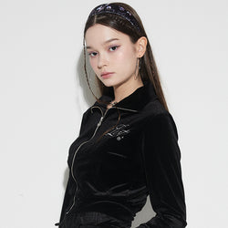 OW VELVET ZIP UP (BLACK)