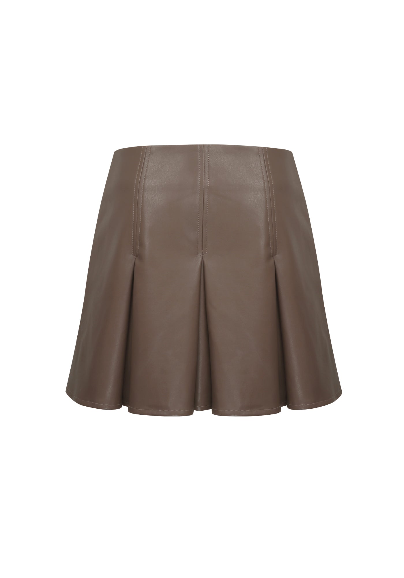 HAZELNUT GODET PLEATED VEGAN LEATHER SKIRT