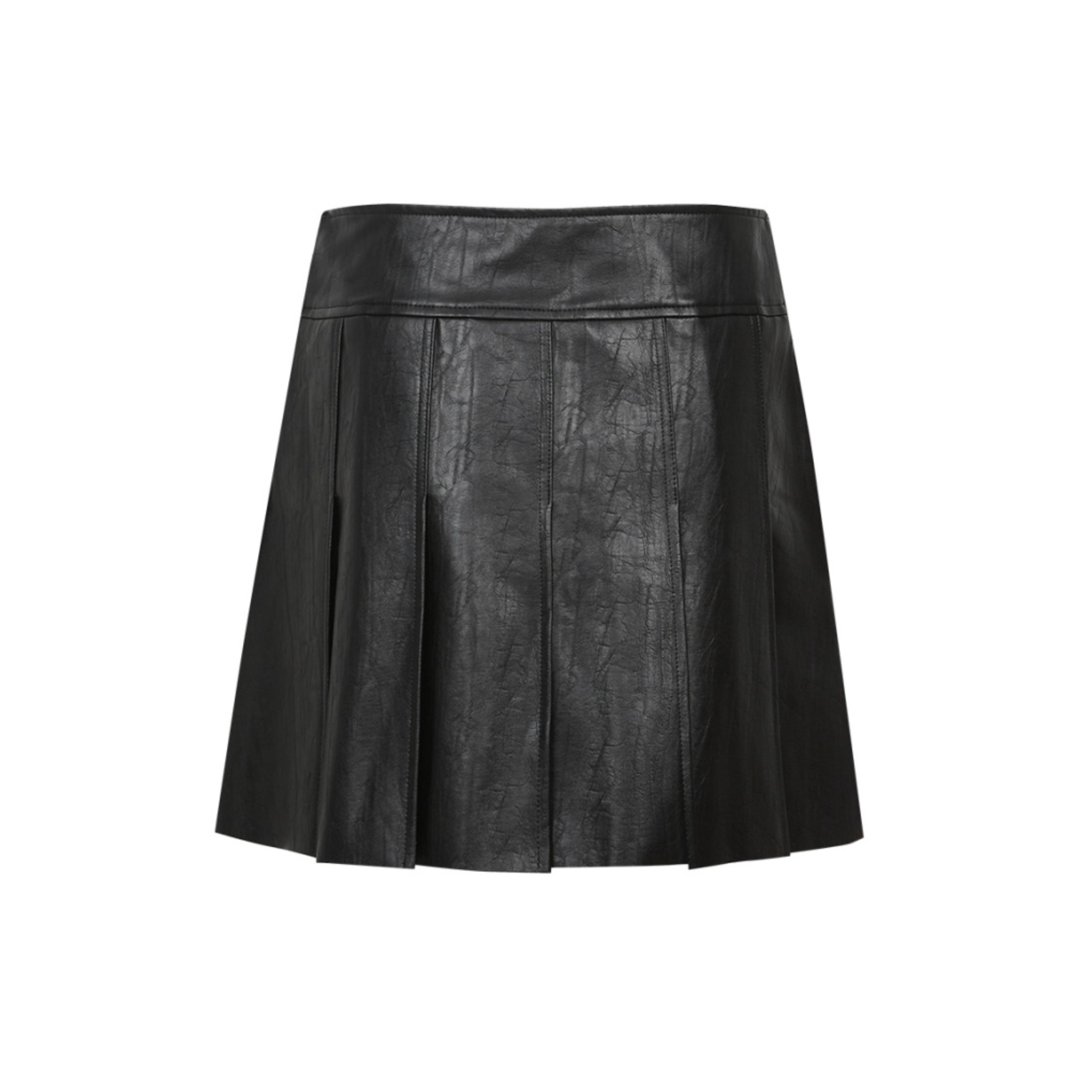 Belted Leather Pleats Skirt (BLACK)