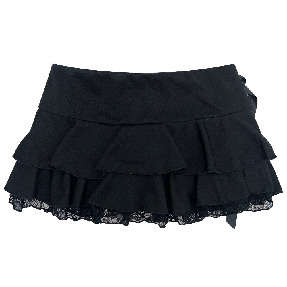 Black Cancan Ribbon Skirt Lace Stocking Set (Black)