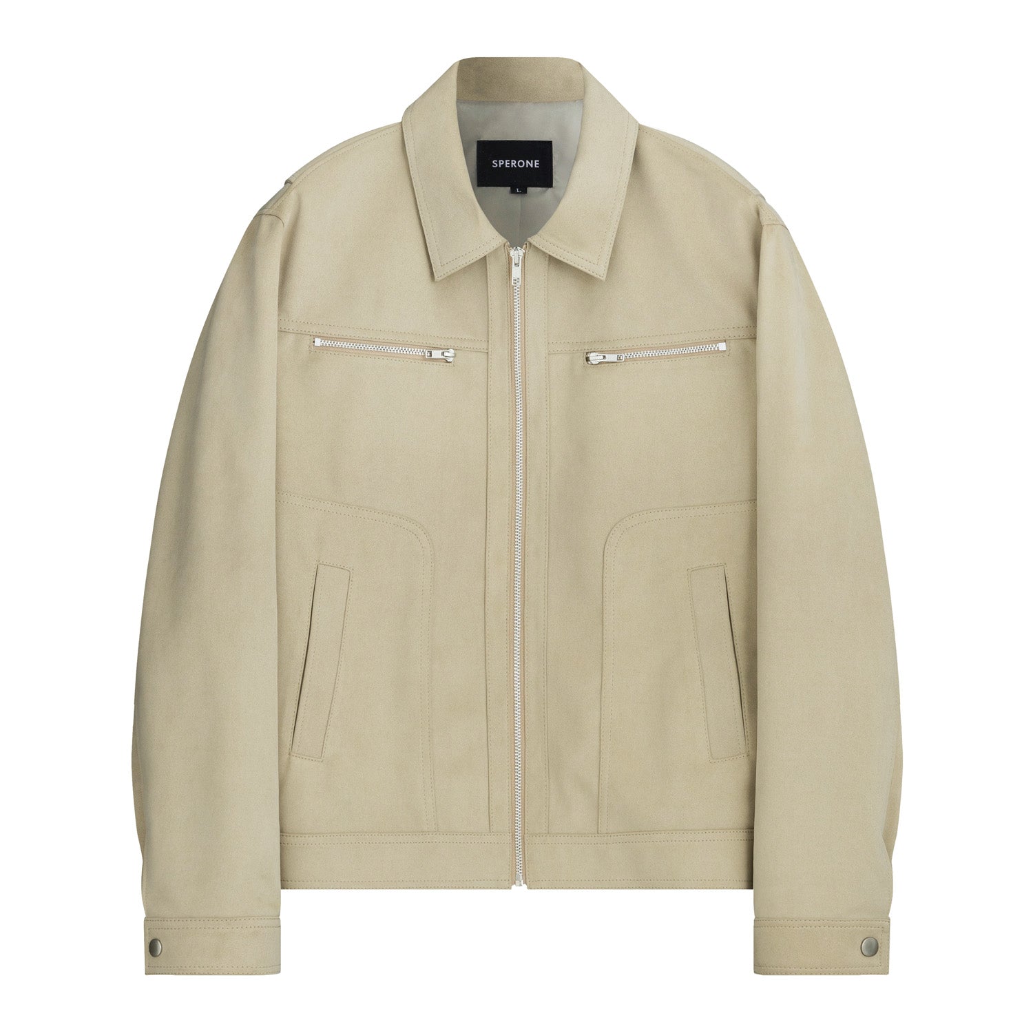 Solid Suede Zipper Jacket (Beige)