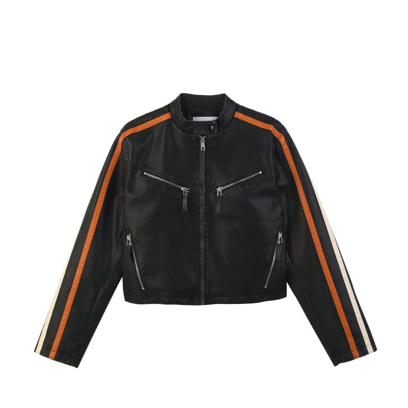 line leather jacket (black)