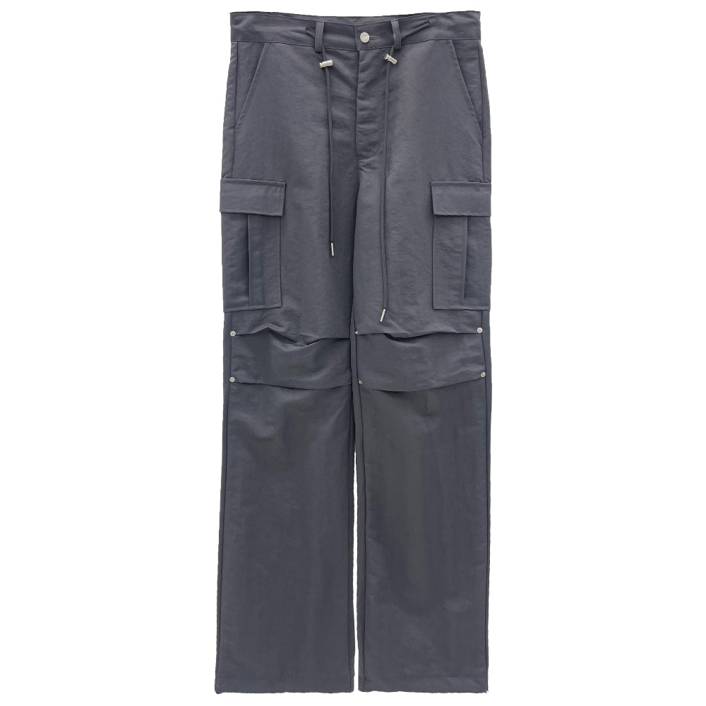 Nylon pin-tuck string cargo wide pants (3 Color)