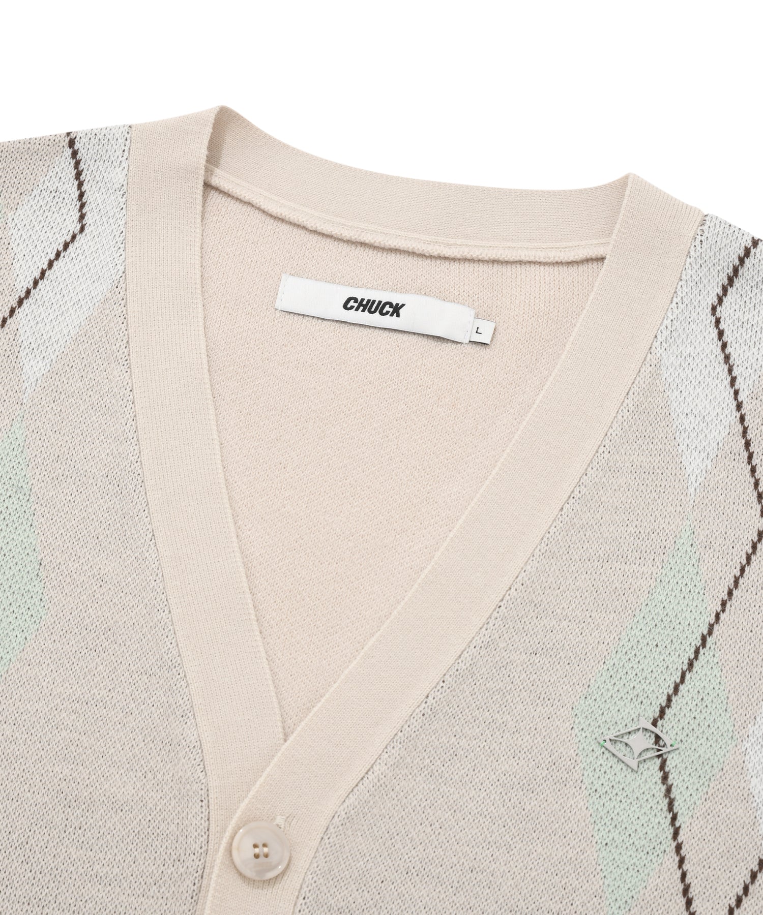 CHUCK ルースフィットアーガイルニットカーディガン / CHUCK LOOSE FIT ARGYLE KNIT CARDIGAN (LIGHT BEIGE)