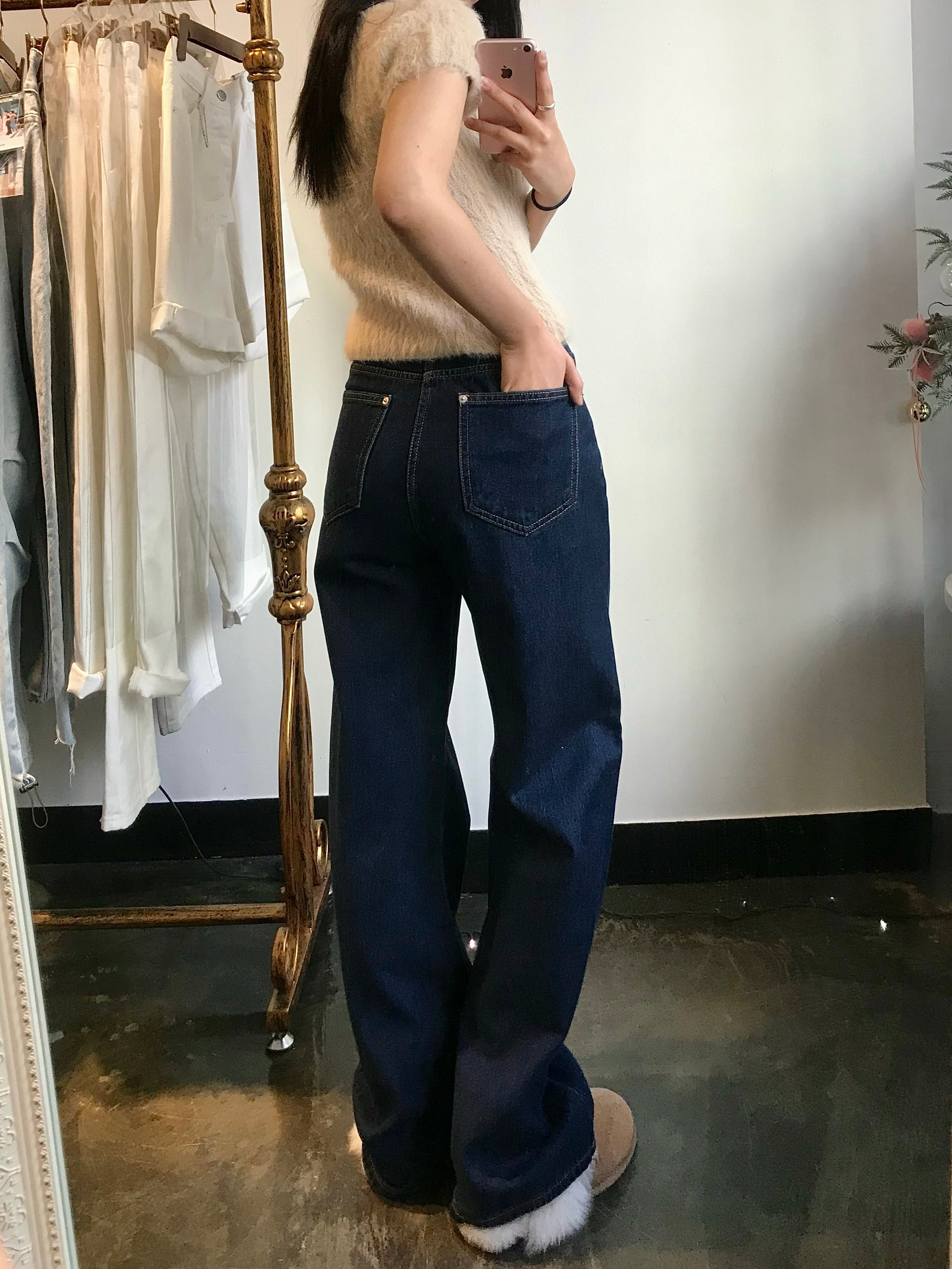 WIDE FIT DARK BLUE DENIM PANTS [17789]