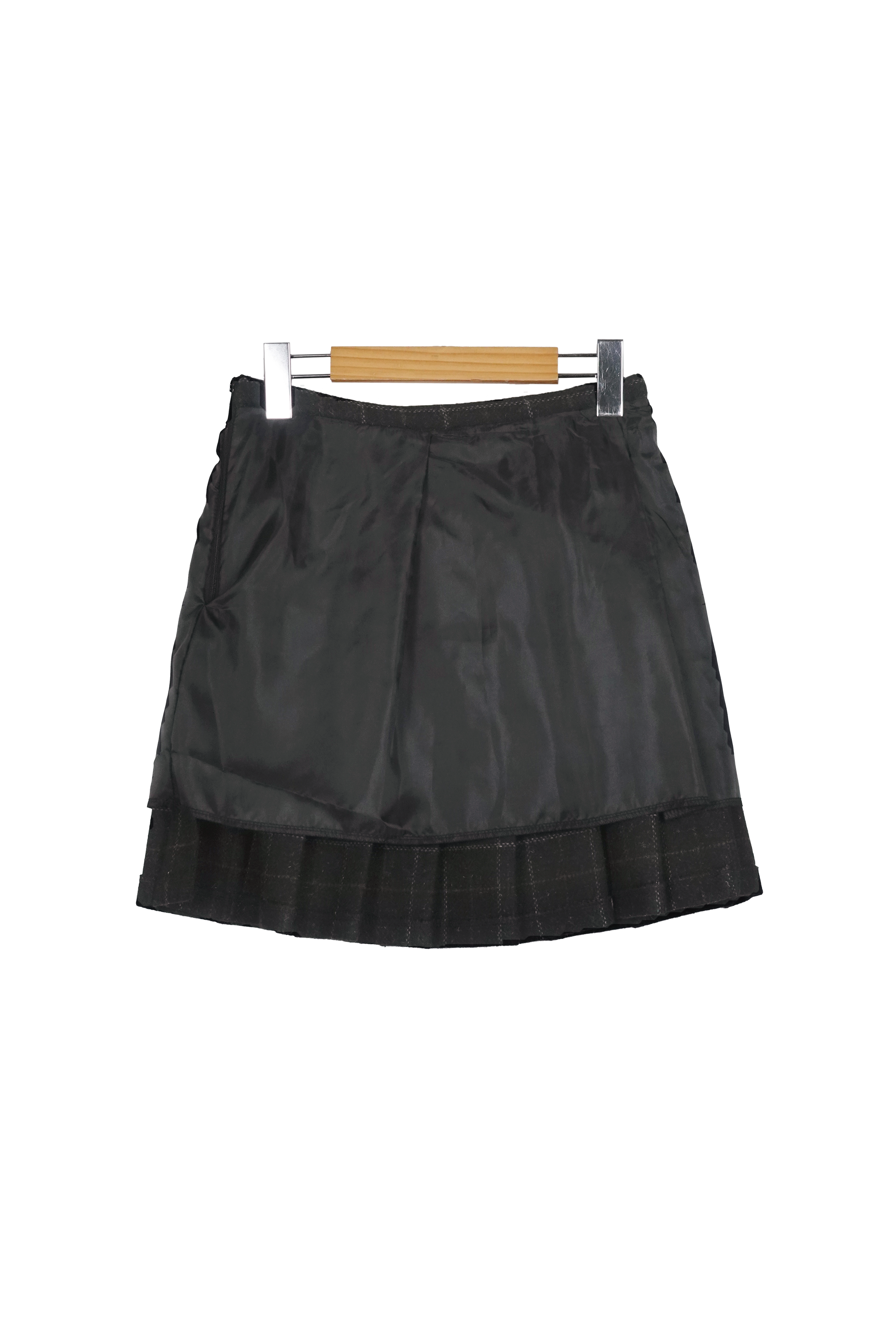 Puzzle Wool Check Bijoe Buckle Pleats Winter Mini Skirt (3 colors)