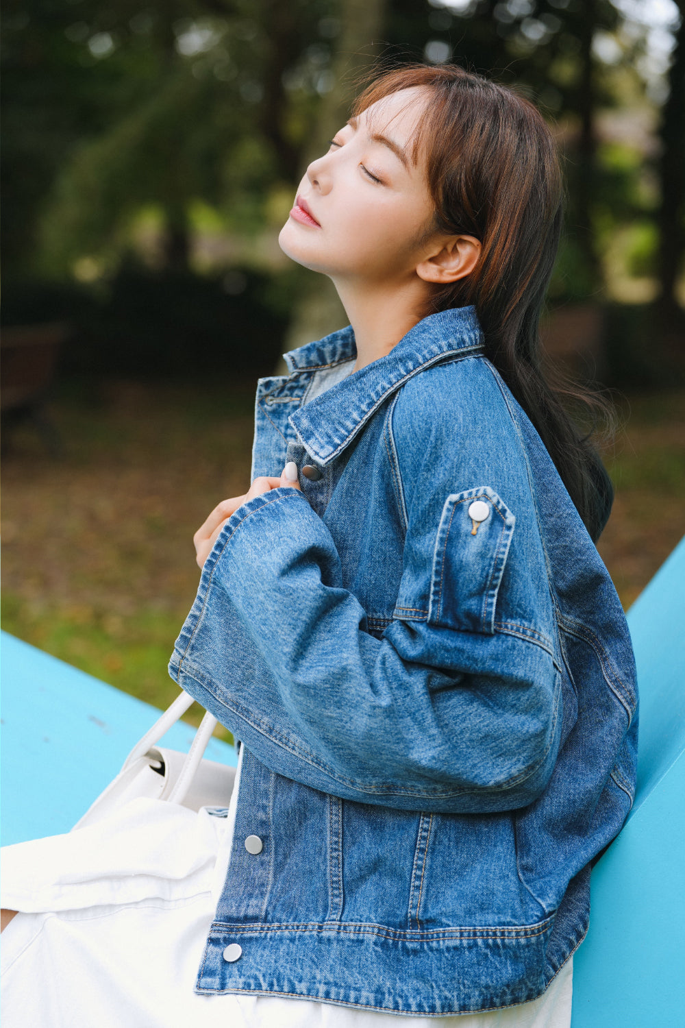 OVER FIT SHOULDER STRAP DENIM JACKET [6896]