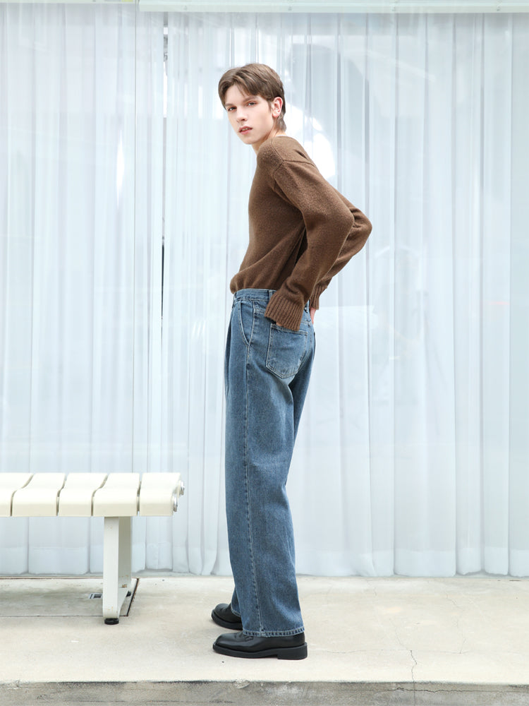 M191 ONE TUCK LONG WIDE DENIM PANTS