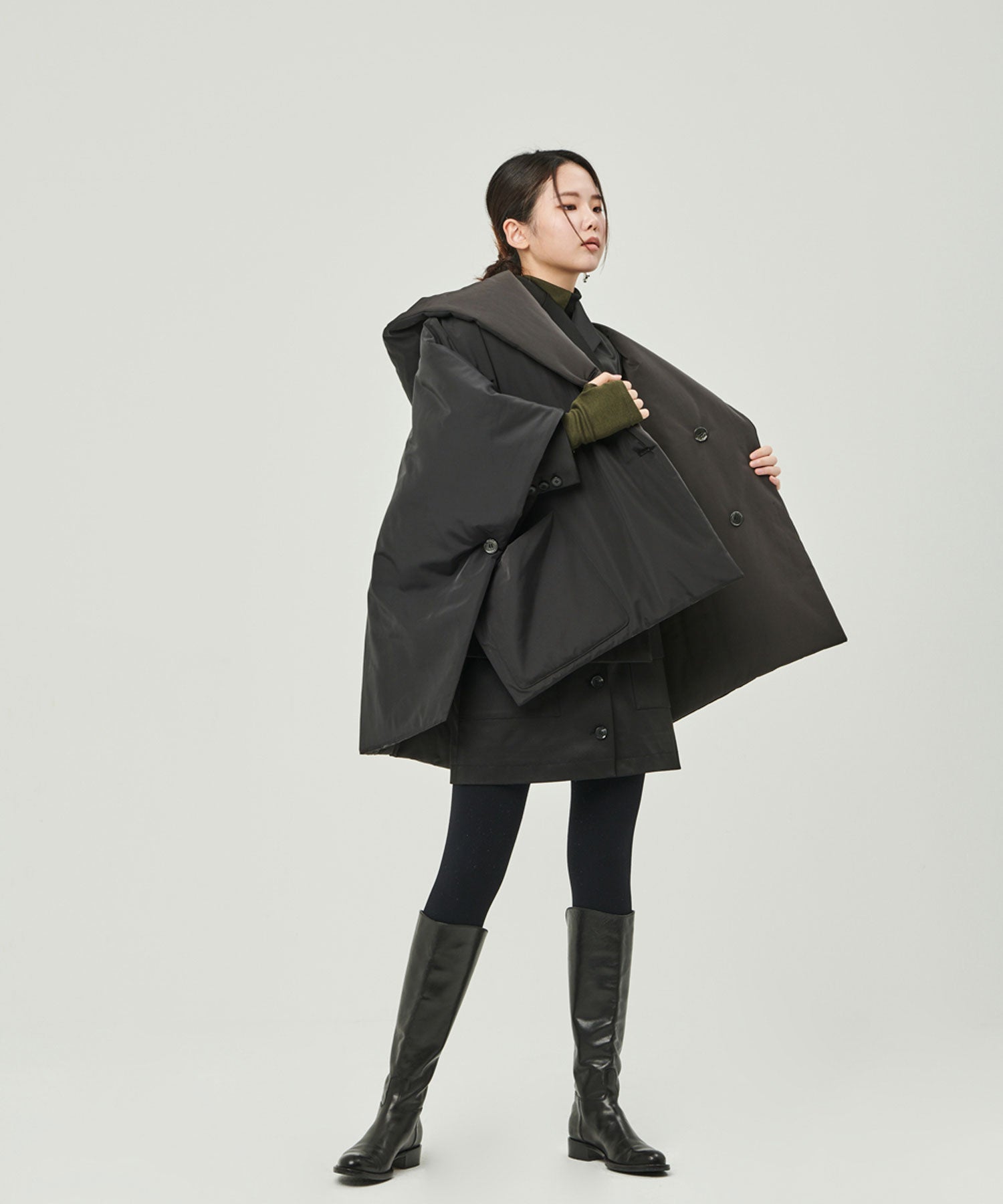 REVERSIBLE PADDING SHAWL_BLACK+GRAY