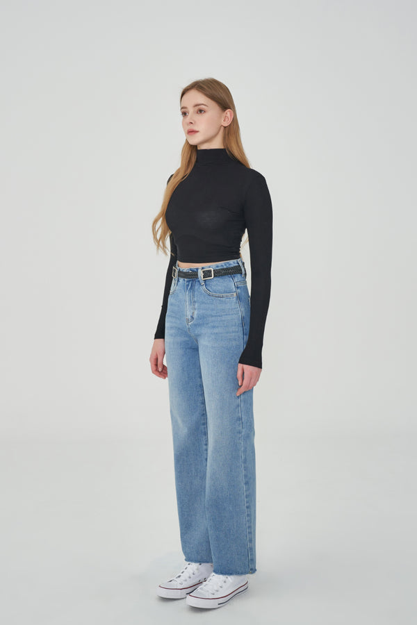  SONG JI HYO, VIVIZ EUNHA, SISTAR HYRIN, EVERGLOW AISHA, NATURE LU, STAYC ISA, FROMIS_9 SAEROM WORNSEMI WIDE FIT BELT SET SLIT DENIM PANTS [6607]