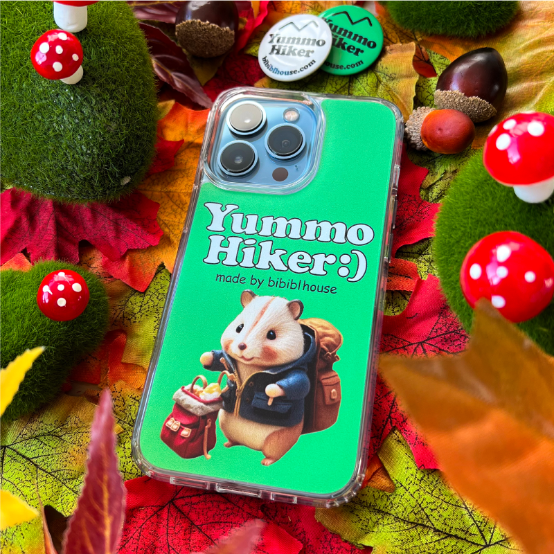 [transparent jelly hard] Yummo Hiker (Green) Phone Case+Pin button set