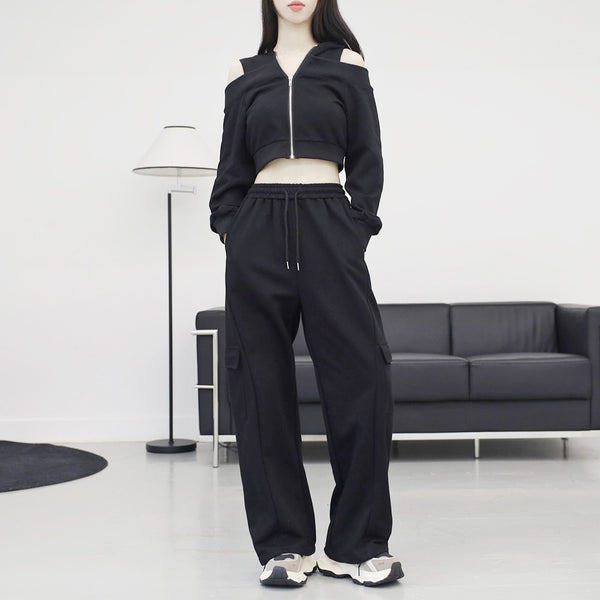 Marid slit hooded zip-up + pocket pants set