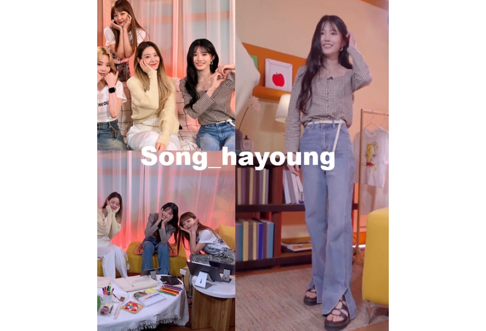 BILLLIE SUHYEON, LOONA HYUNJIN, NATURE UCHAE, H1-KEY SEOI, ITZY RYUJIN, FROMIS_9 SONG HA-YOUNG, H1-KEY SEOI,  WJSN EXY, LABOUM ZN, WEEEKLY JIHAN WORN STRAIGHT FIT SLIT DENIM PANTS [6675]