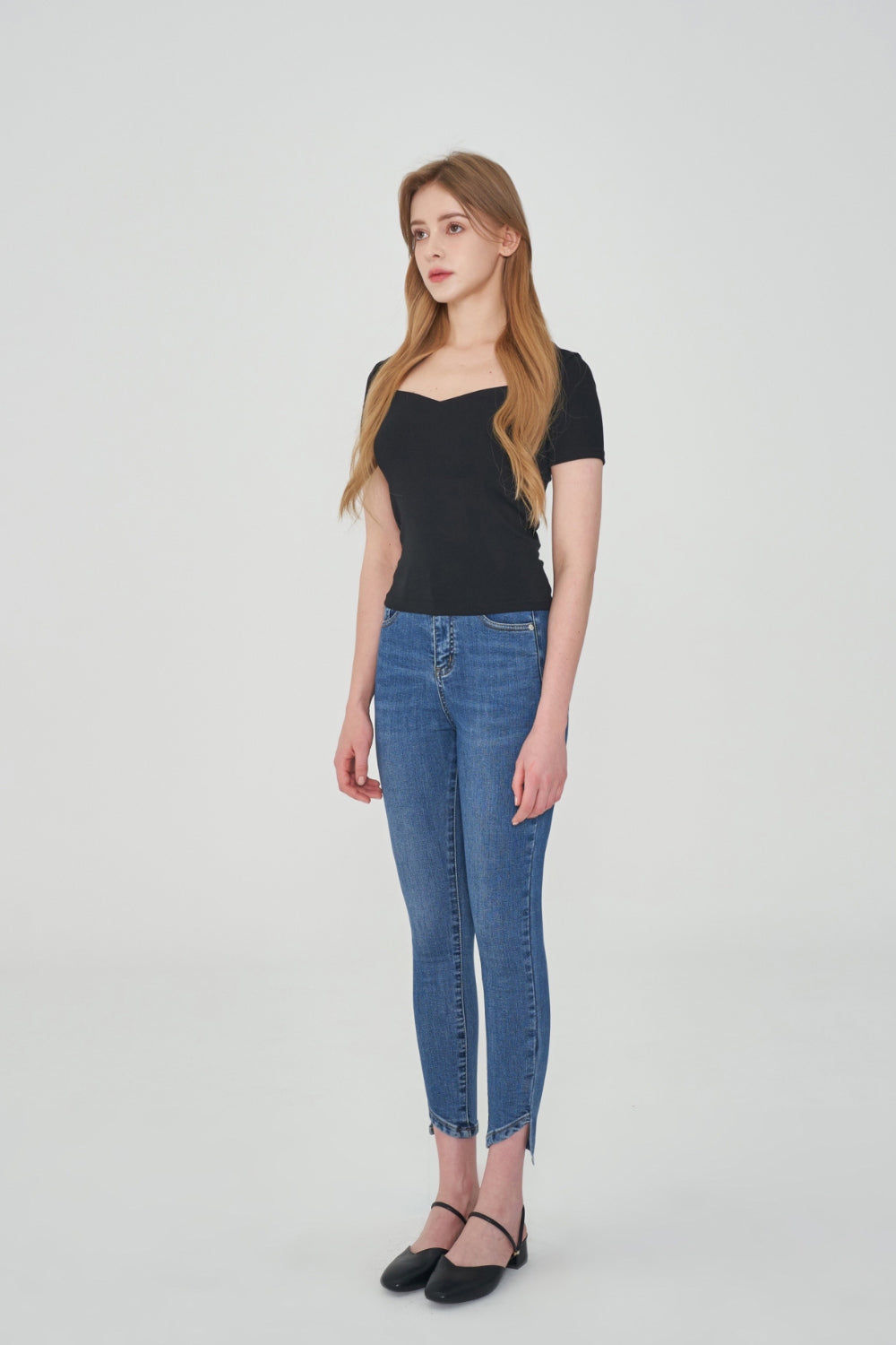 SPANDEX SLIT HEM SKINNY JEAN [6878]