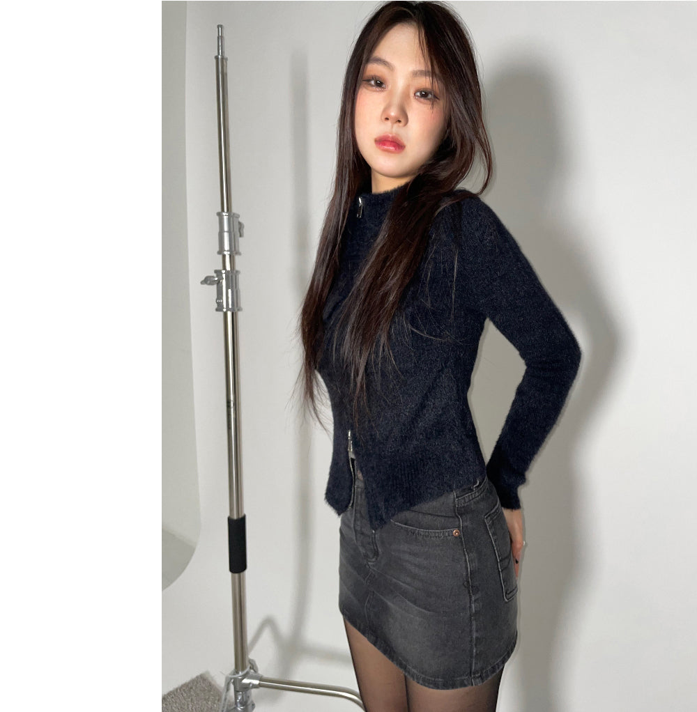 Hidden button denim mini skirts (2 Color)