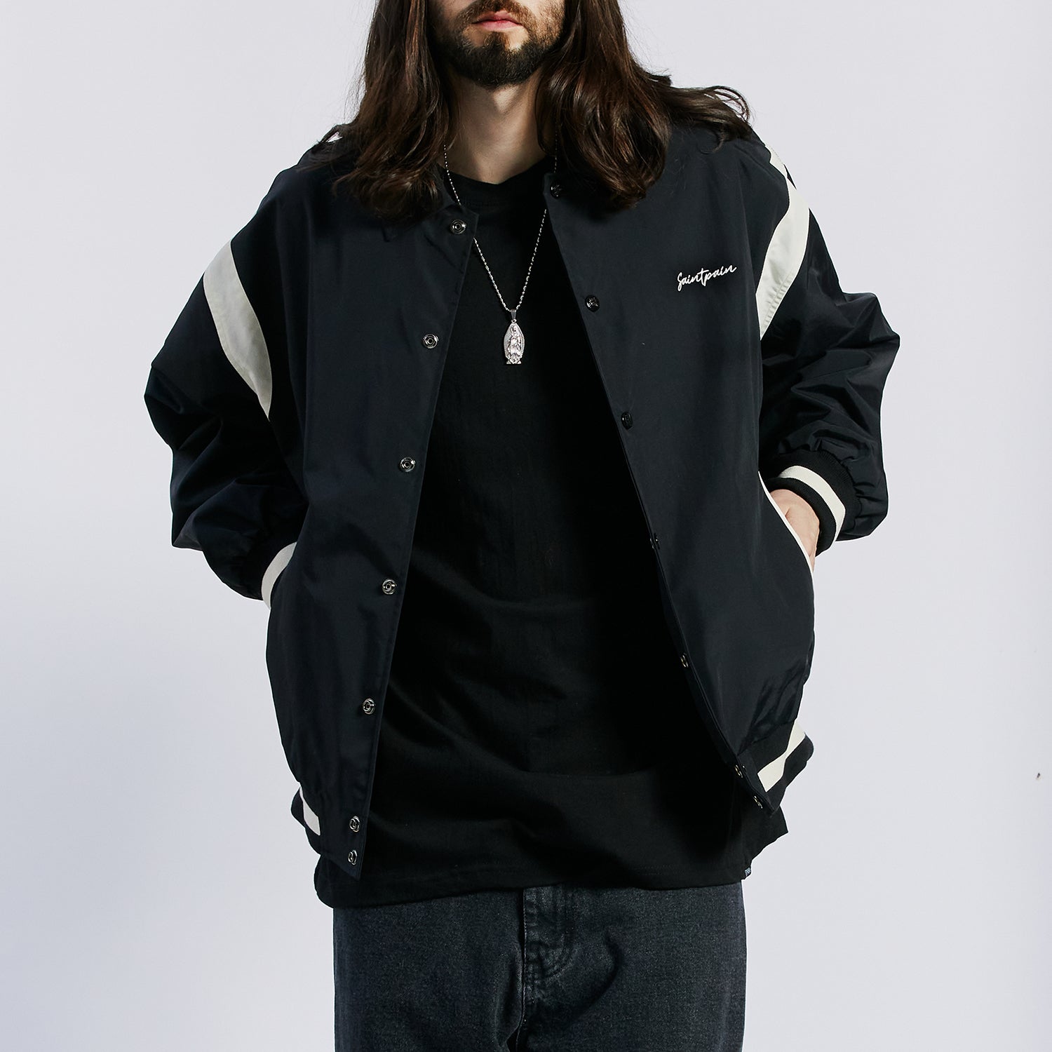 SP NYLON VARSITY JACKET-BLACK