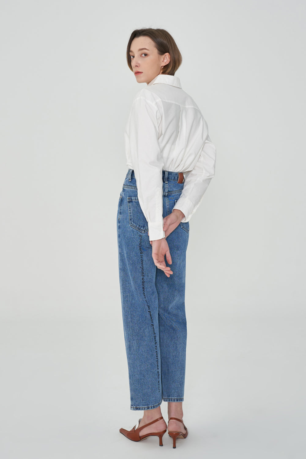 LETTERING STRAIGHT FIT DENIM PANTS [6886]