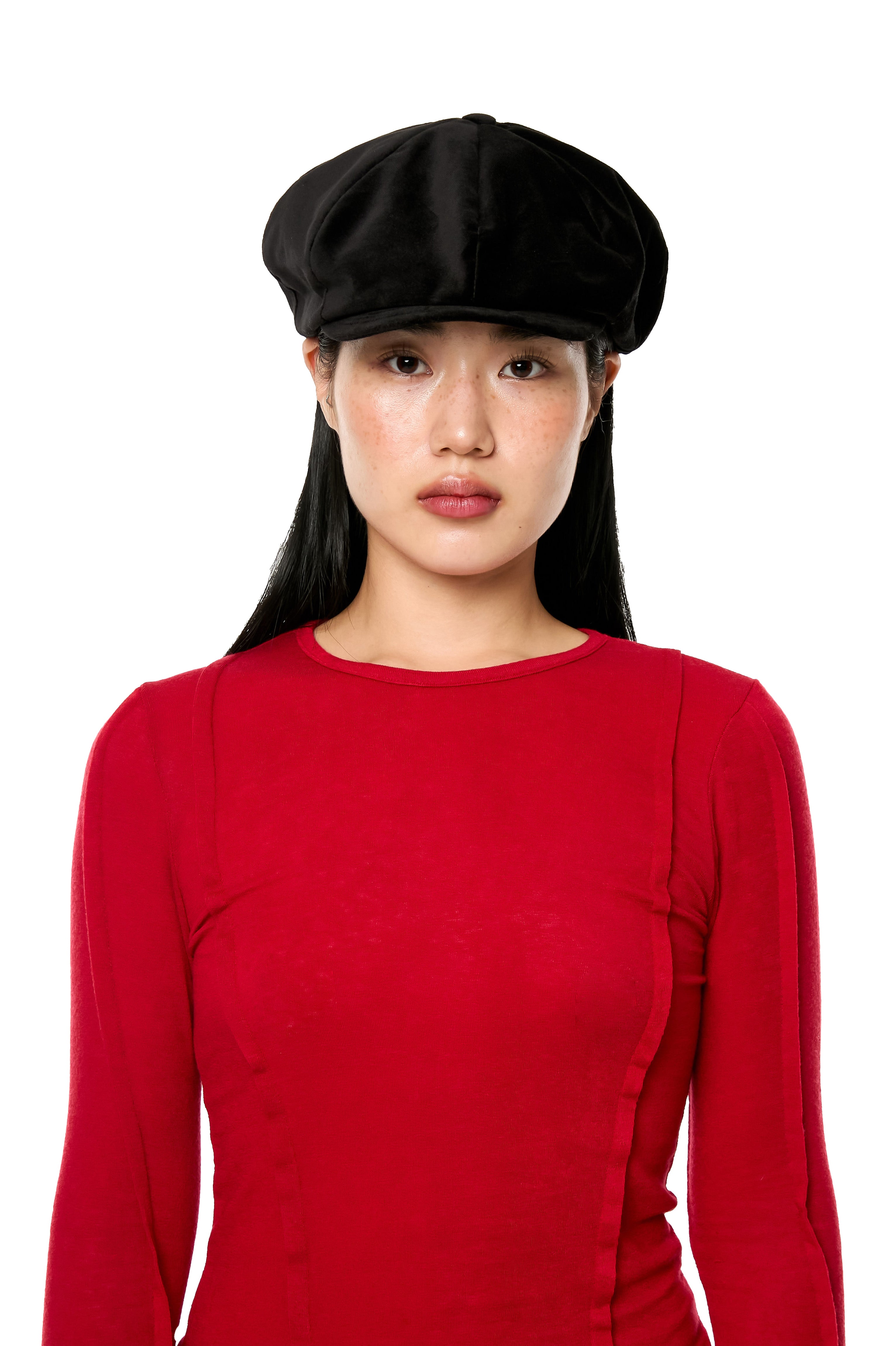 VELVET NEWSBOY CAP / BLACK