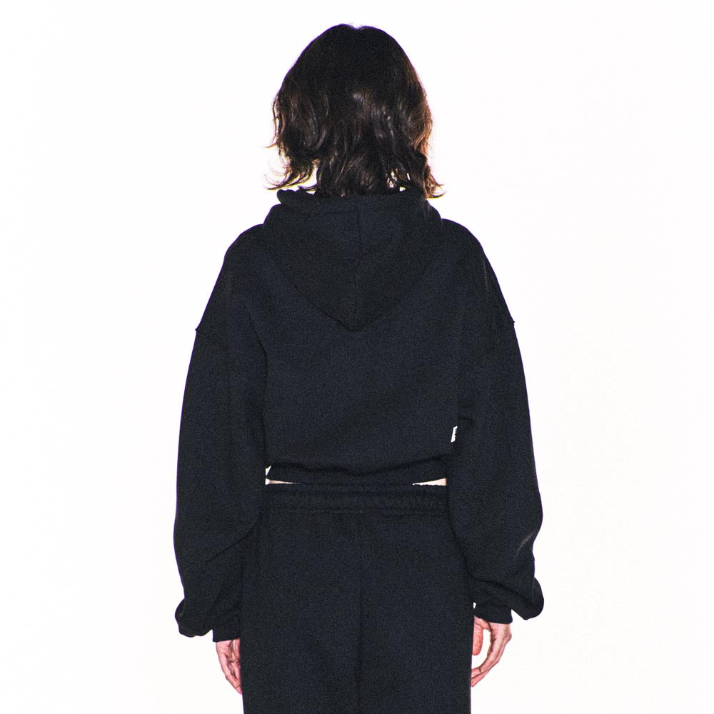 WEIRD SEMICIRCLE CROP HOODIE ZIP UP (BLACK)