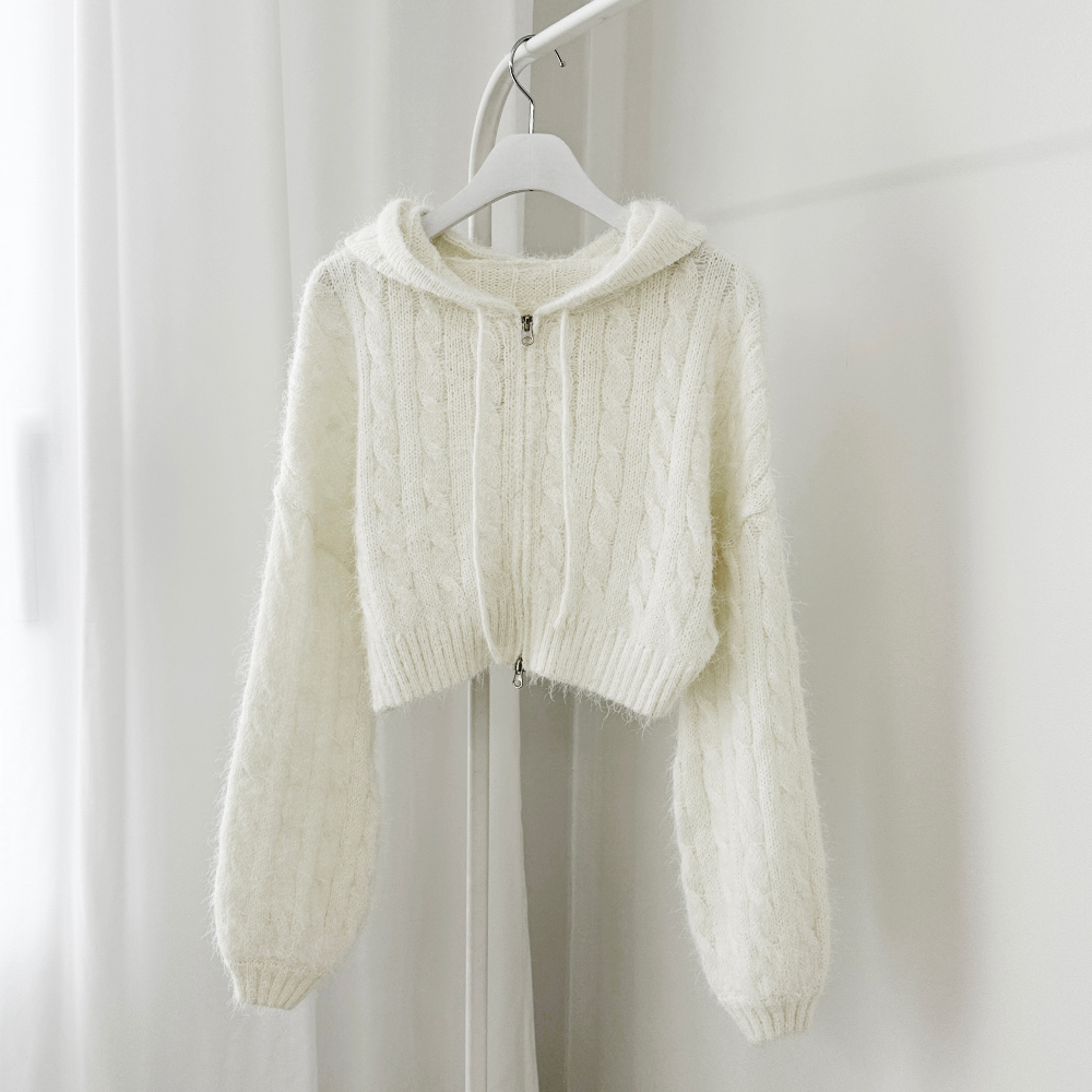 Leah Two Way Hooded Knit Zip Up