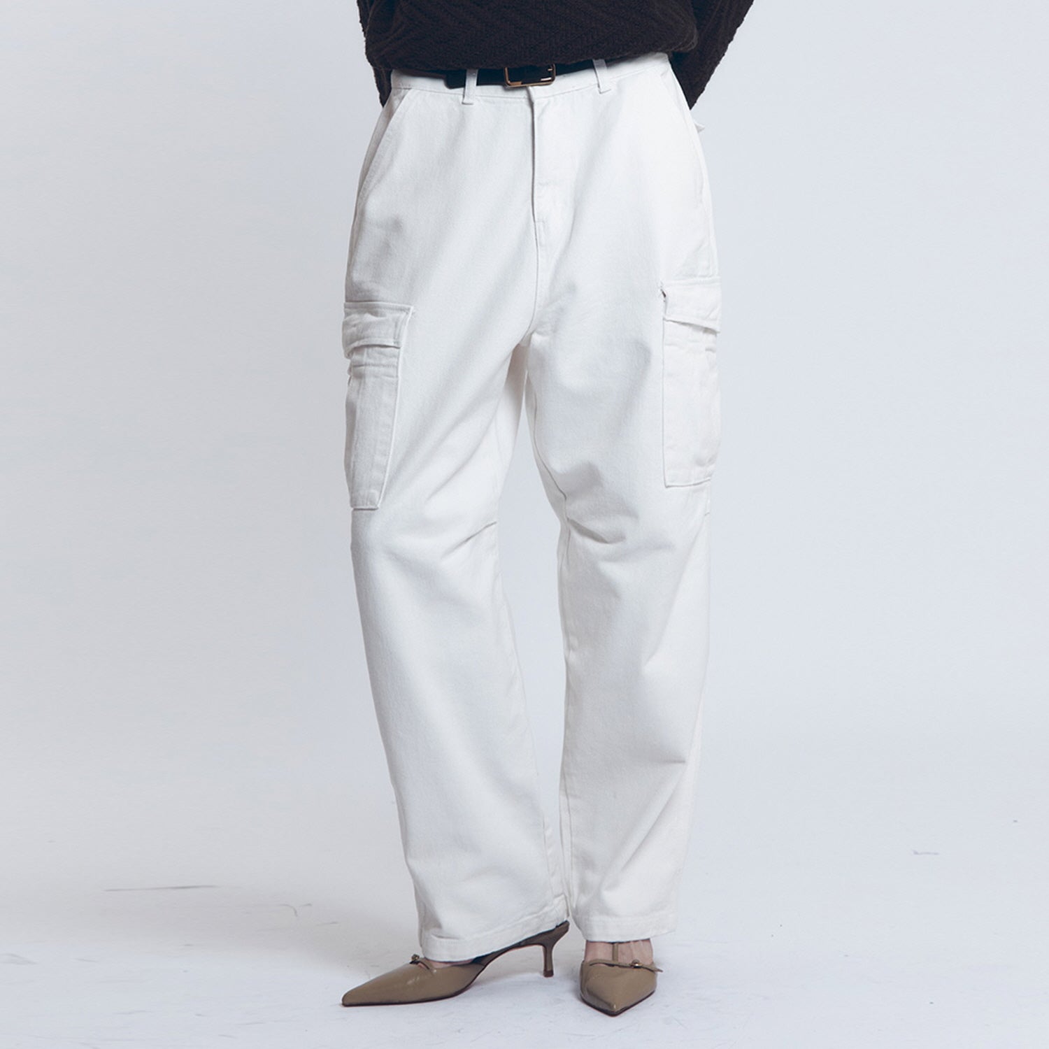 COTTON TWILL MILITARY WIDE CARGO PANTS (OFF WHITE)