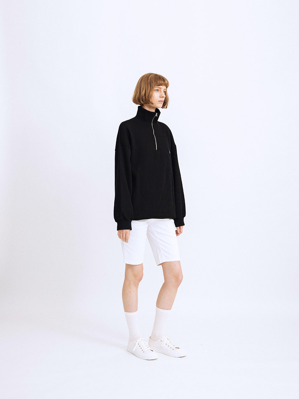 HALF ZIP UP KNIT SWEATSHIRTS BLACK