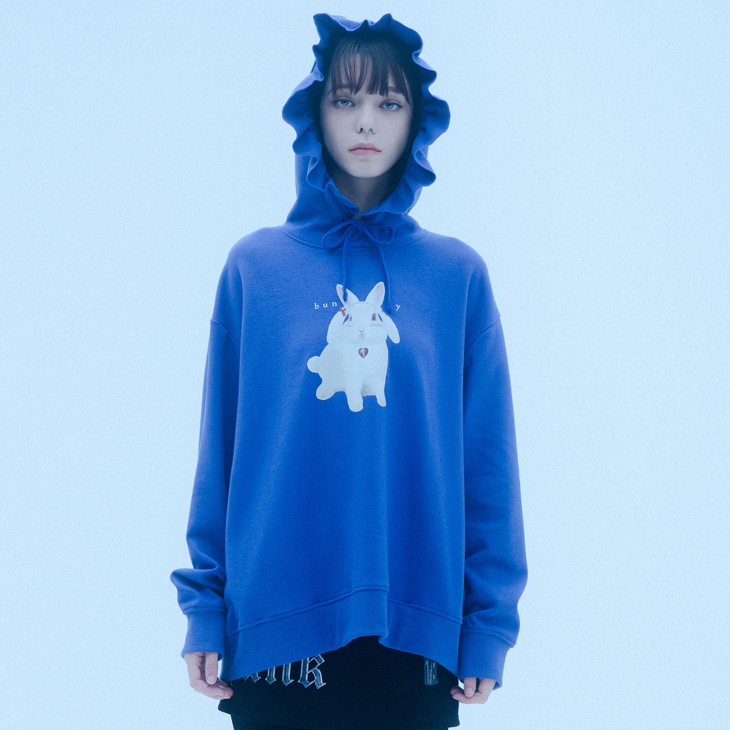 0 7 bunny ruffle hood - BLUE