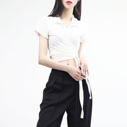 Waist Wrap Collar Cropped T-Shirt