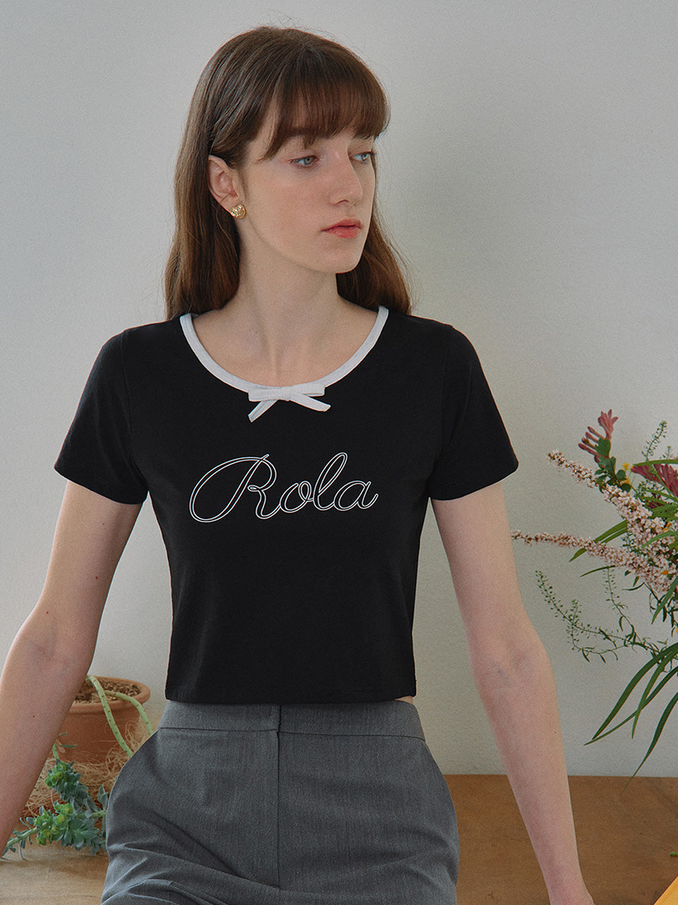 ROLA RIBBON NECK HALF T-SHIRTS BLACK