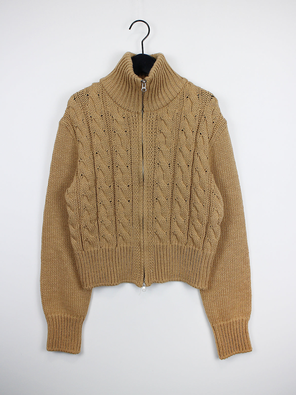 Cable high neck knit zip-up (3color)