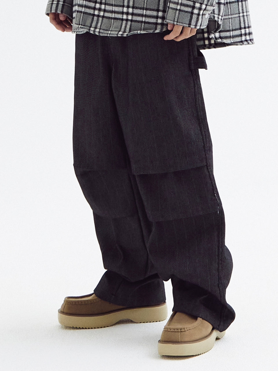 Stripe parachute denim Pants Black