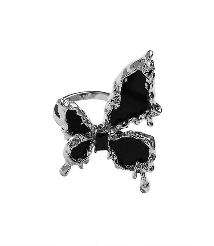 Black Onyx Butterfly Cubic Opening Ring