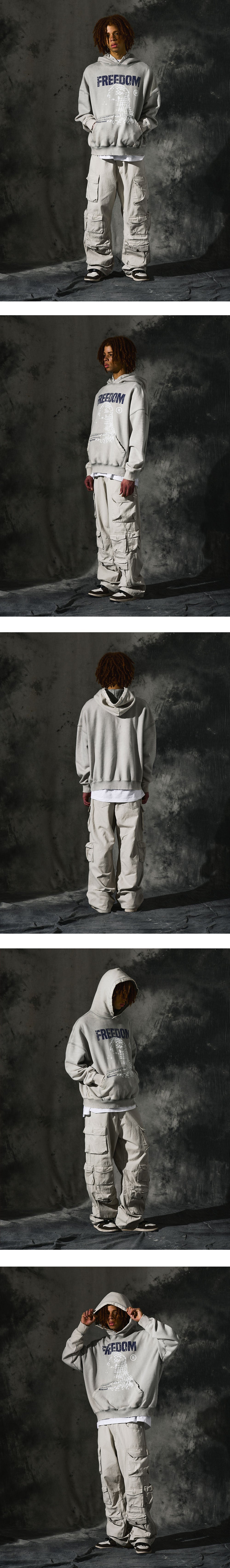 [Heavy Cotton] Freedom Vintage Magic Washing Hoodie_Beige Grey