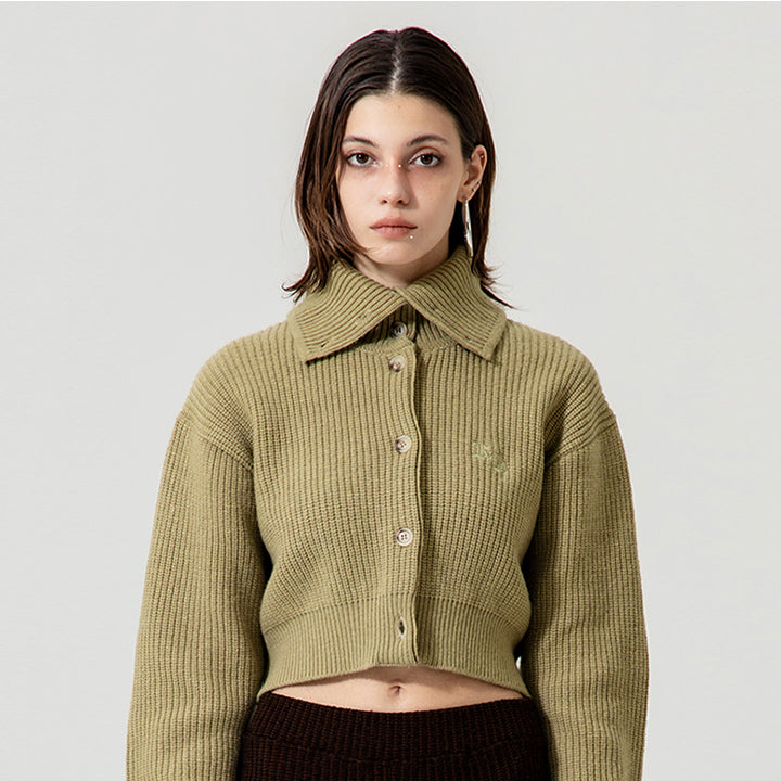 MERINO WOOL TURTLE NECK CROP CARDIGAN