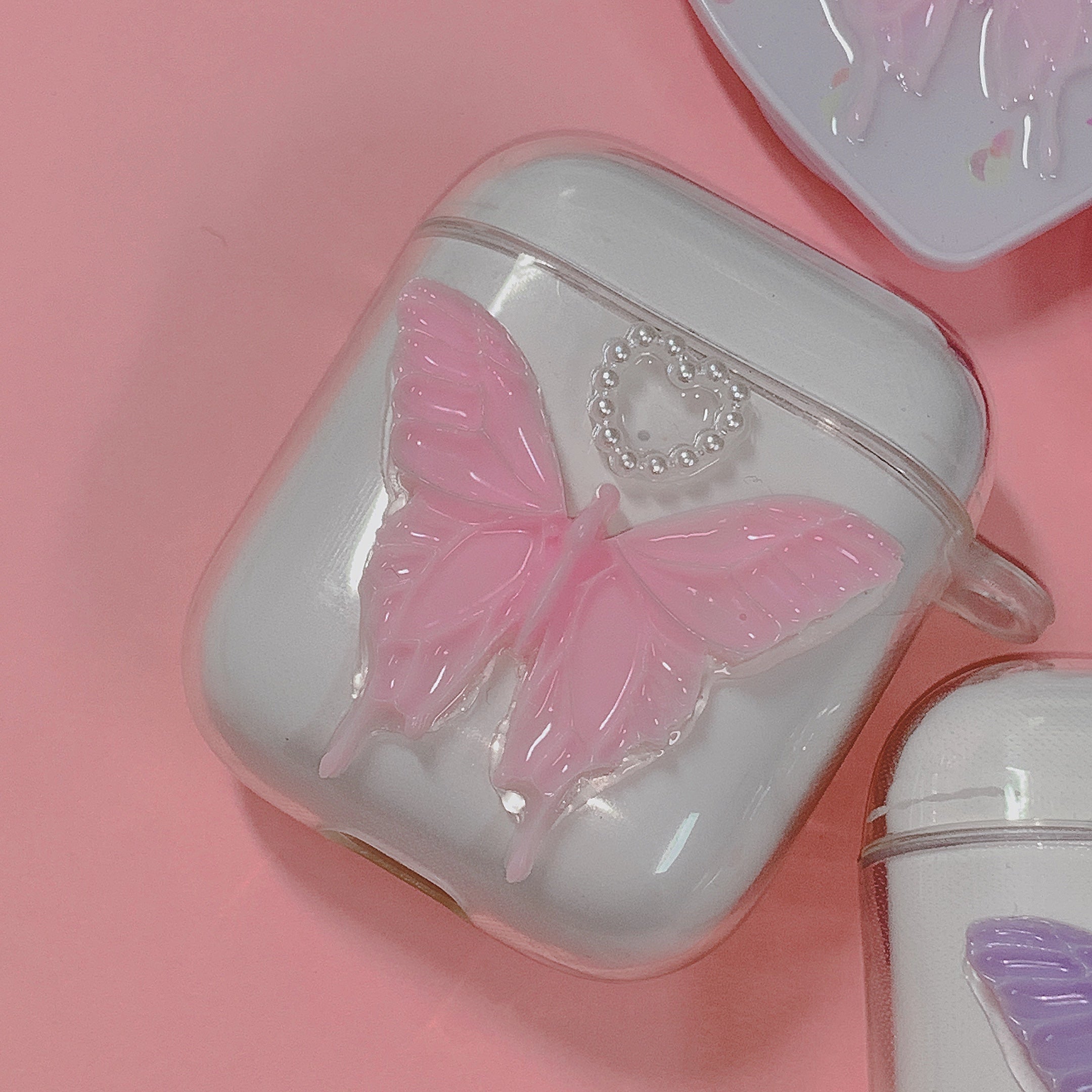 Pink Purple Butterfly Resin AirPods Case (TPU)