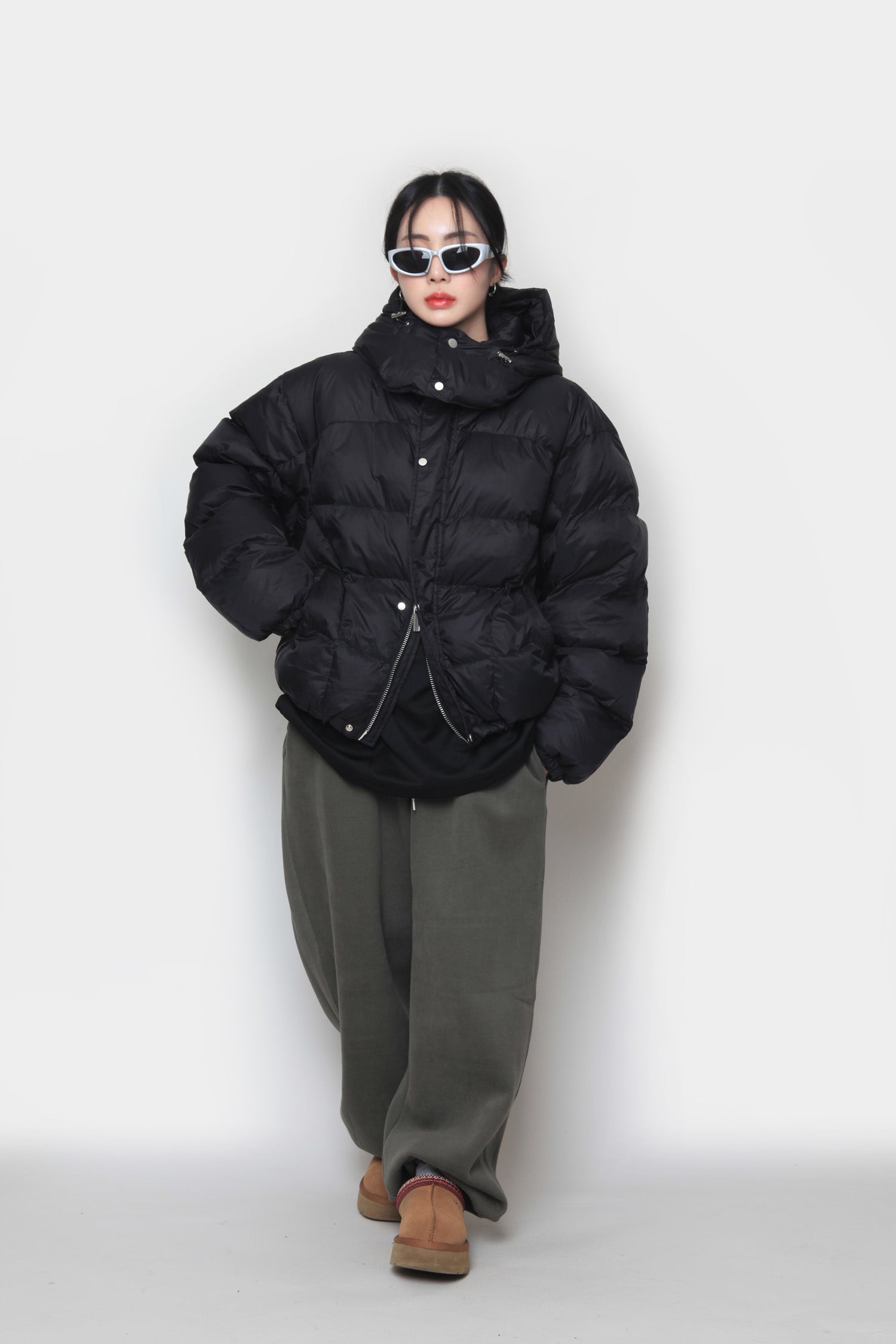 Minimal cropped hooded padded jacket