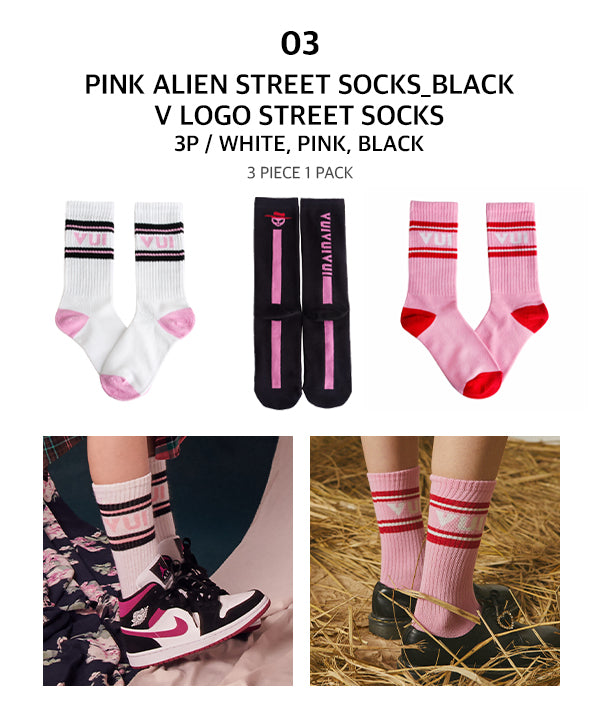 PINK ALIEN STREET SOCKS_BLACK