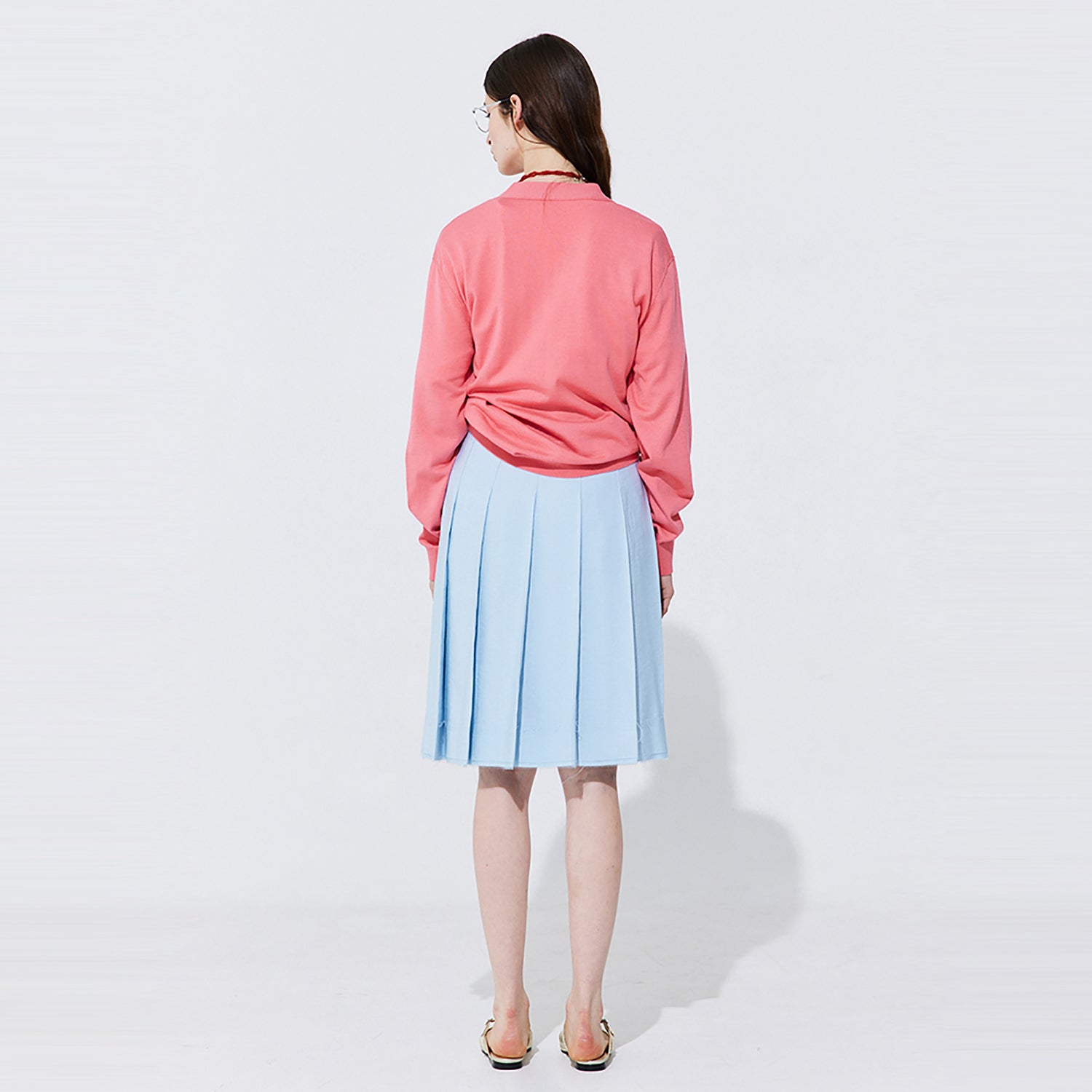 Raw-cut Pleats Skirt_Light Blue