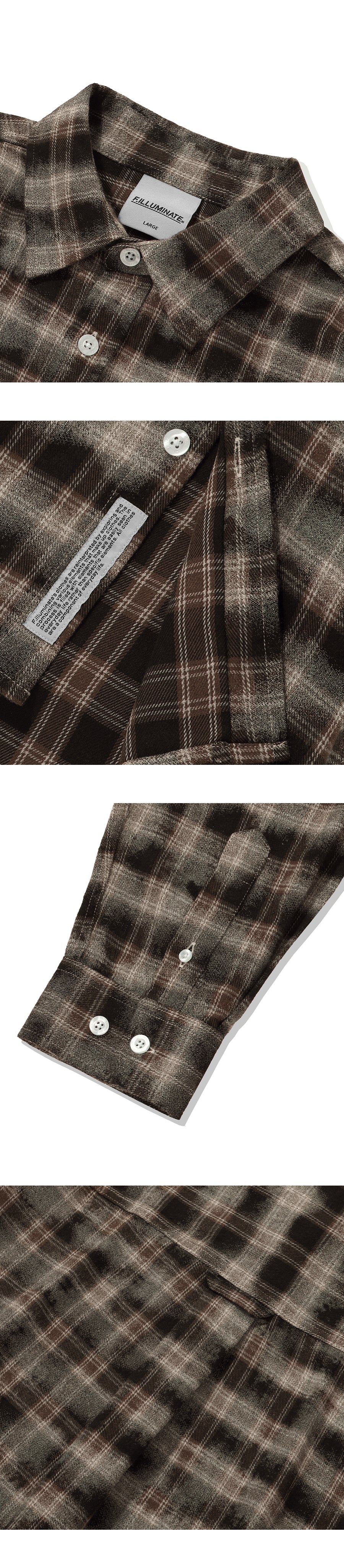 Overfit Damage Washed Check Shirt-Brown
