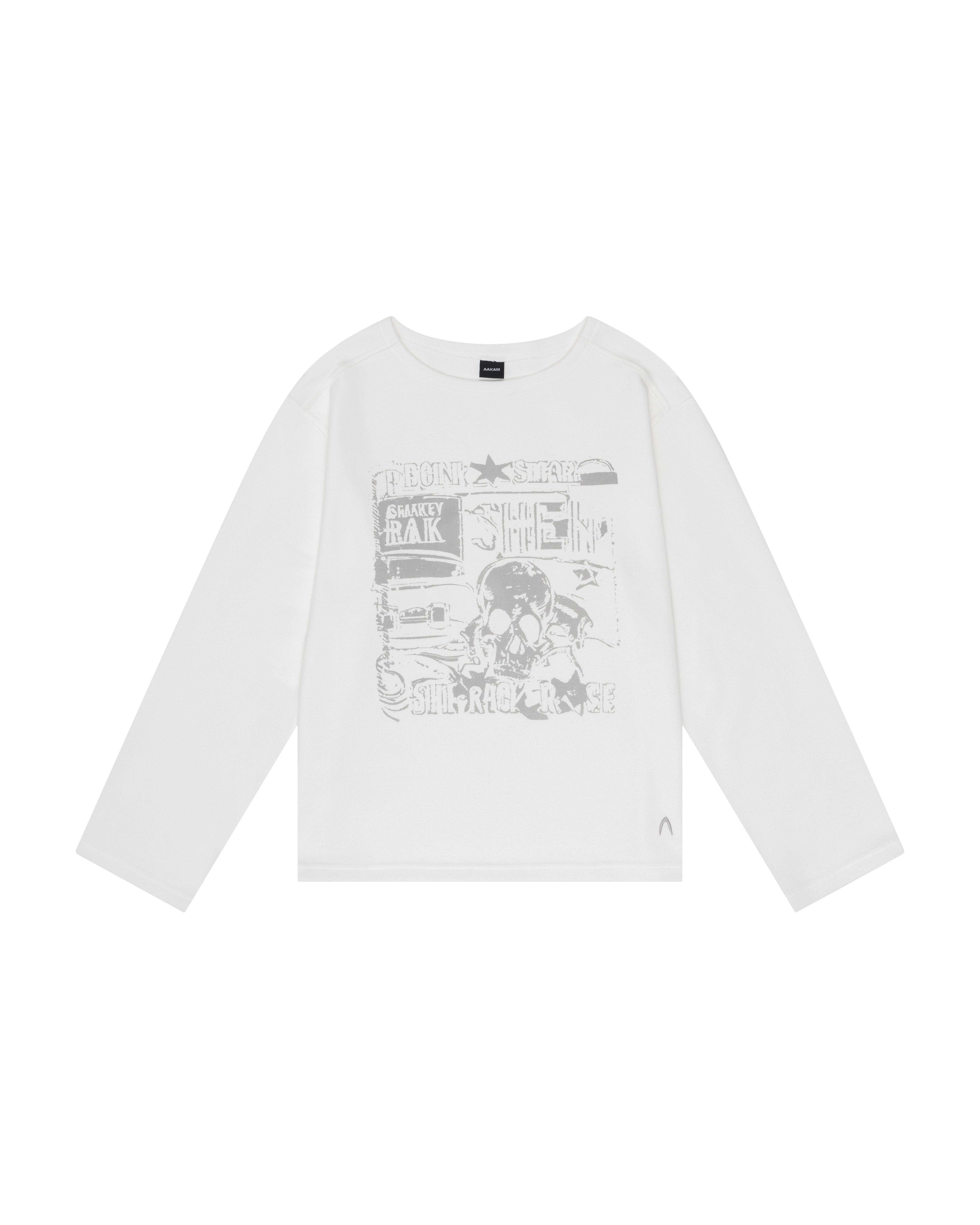 Printed Long Sleeve Top (White)