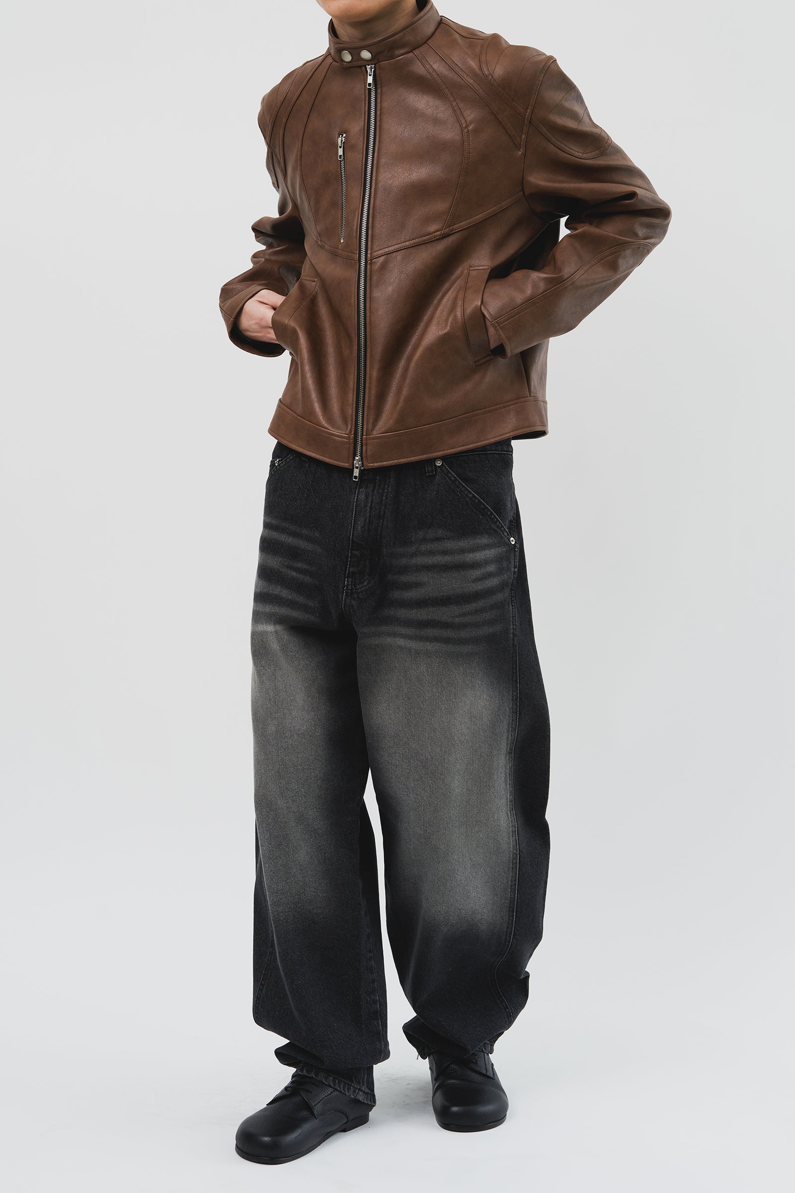 Clan Biker Leather Jacket (2color)