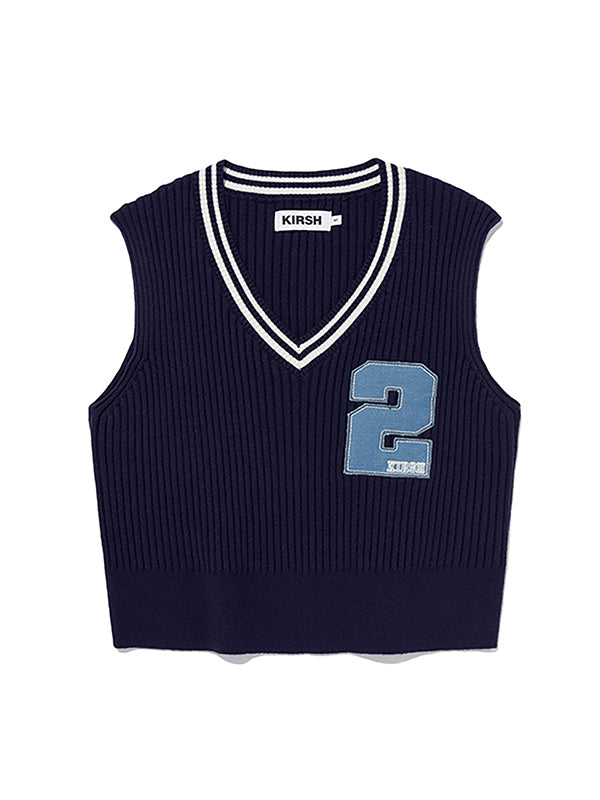 APPLIQUE V-NECK KNIT VEST [NAVY]