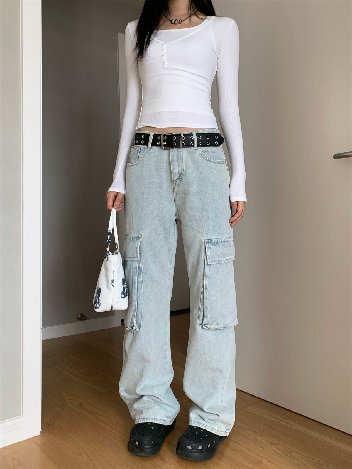 Light blue cargo denim pants