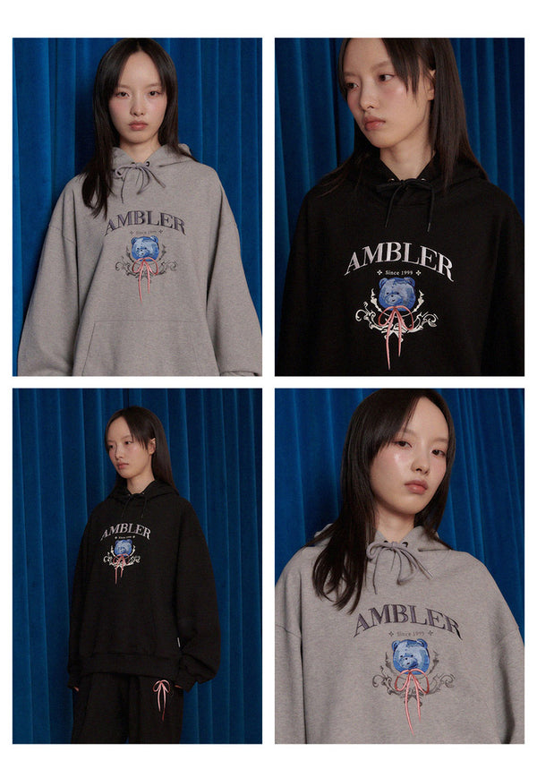 AMBLER 男女共用 Bear loves ribbon オーバーフィット フード Tシャツ AHP1107