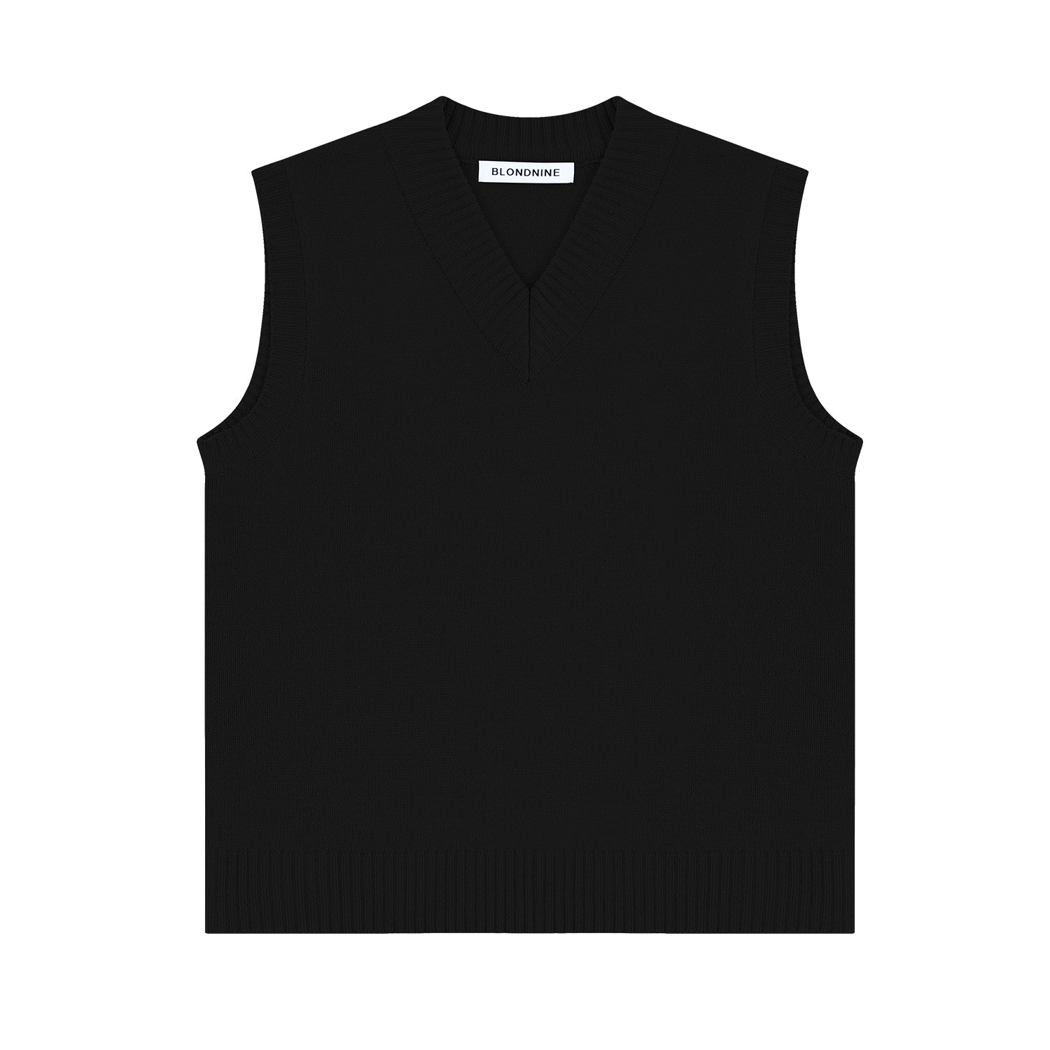 V NECK KNIT VEST_BLACK