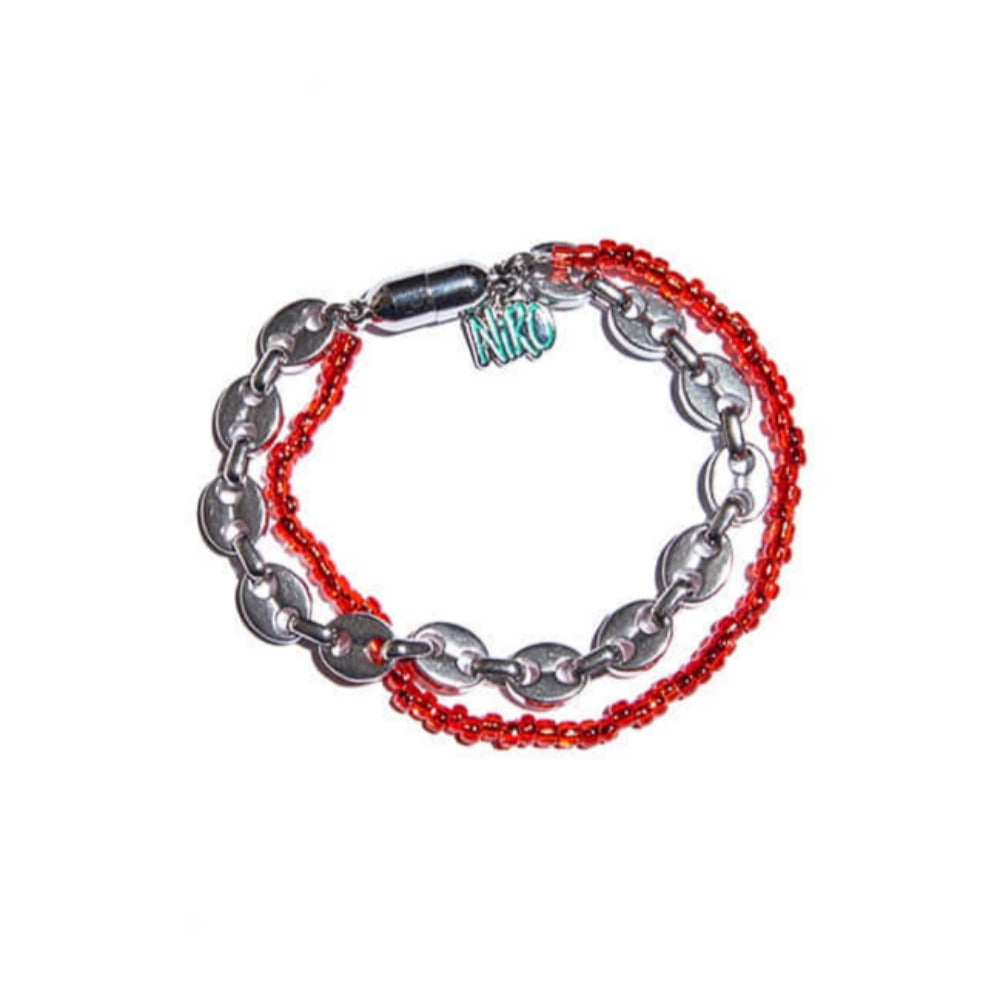 [NiROSERENDIPITY] EIGHT CHAIN & RED BEADS BRACELET #70