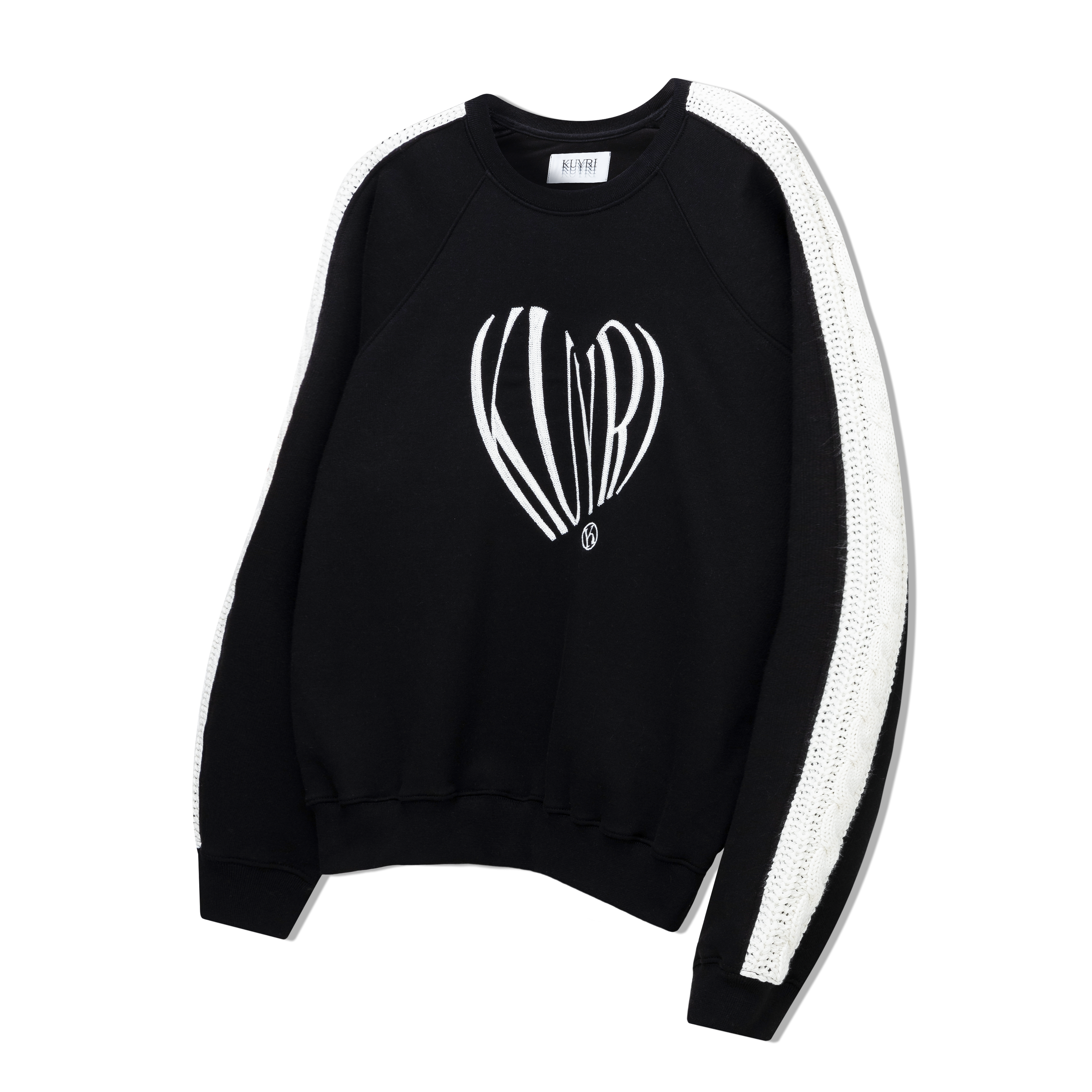 Mixed Fabric Knit KUYRI Love Sweat Shirts (Resort Black)