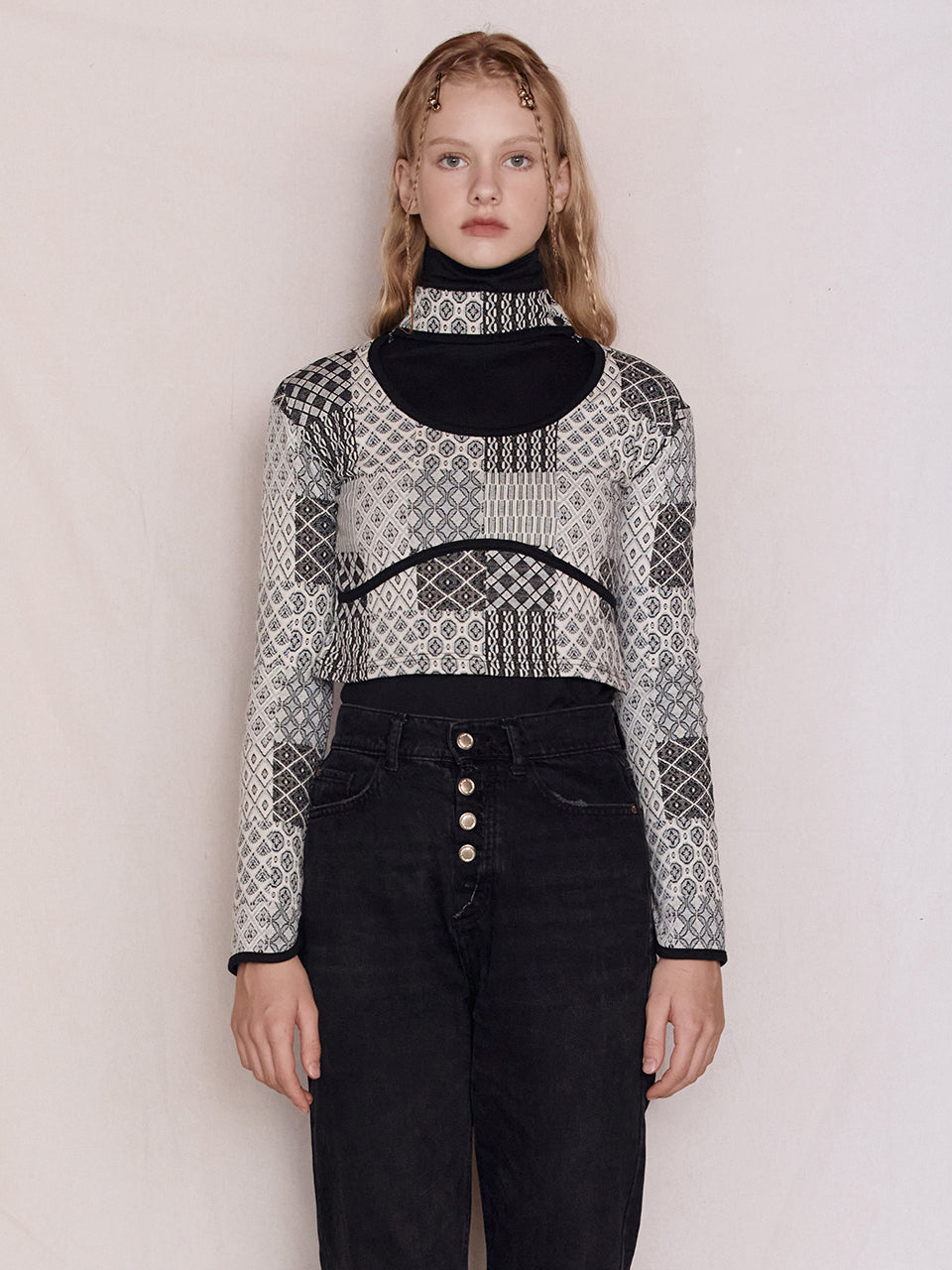 Patchwork halterneck Top (Black)